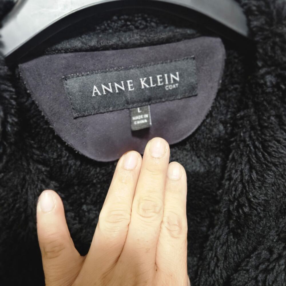 Anne Klein Charcoal Grey Faux Suede Sherpa Lined Toggle Coat Jacket Womens L - Picture 2 of 13